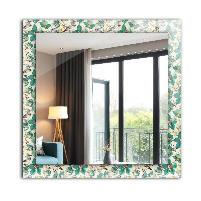 Mirror frame with print Birds and flowers