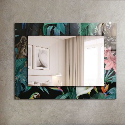 Wall mirror design Jungle tigers parrots