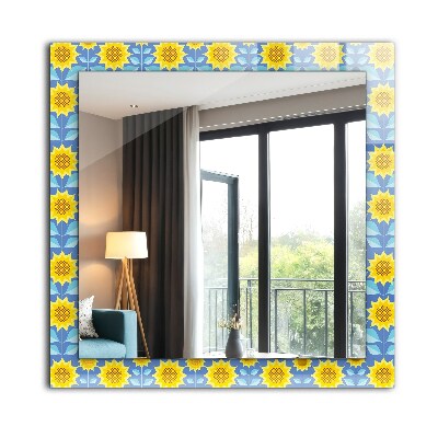 Wall mirror design Sunflowers leaves pattern