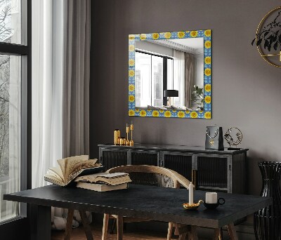 Wall mirror design Sunflowers leaves pattern