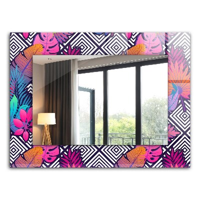 Wall mirror design Colorful tropical leaves