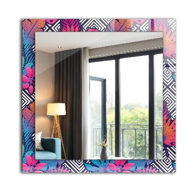 Wall mirror design Colorful tropical leaves