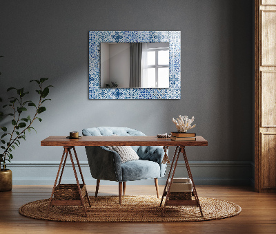 Wall mirror design Blue decorative tiles