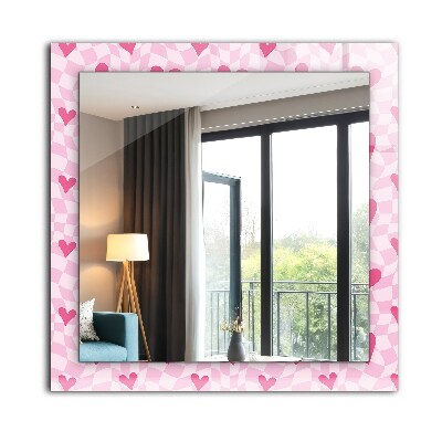 Mirror frame with print Pink hearts