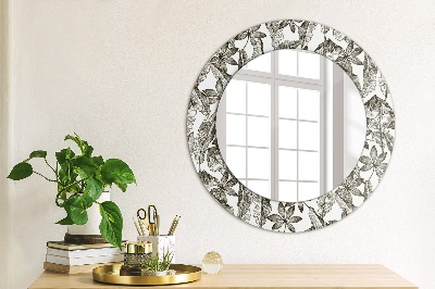 Round decorative wall mirror Tropical leaves