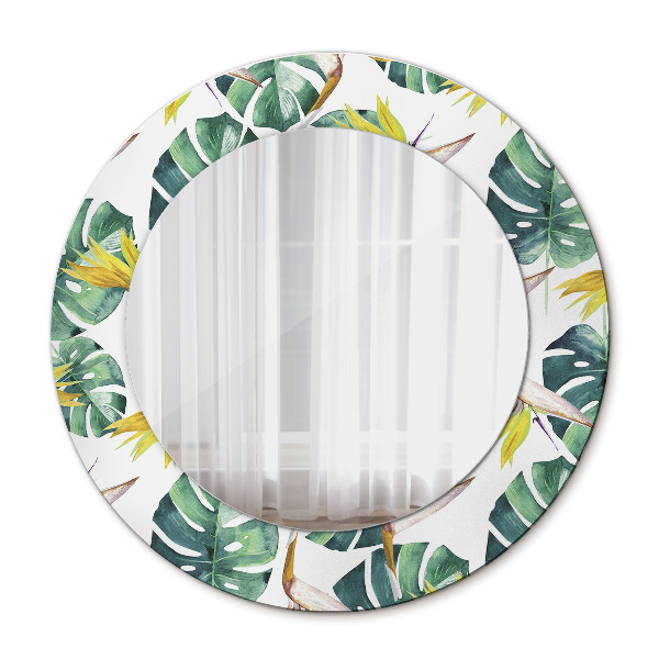 Round mirror printed frame Tropical leaves