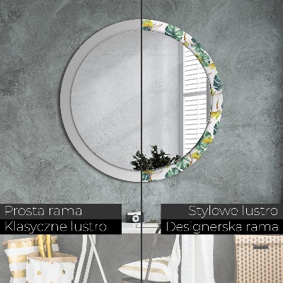 Round mirror printed frame Tropical leaves
