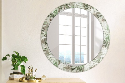 Round mirror printed frame Watercolor leaves