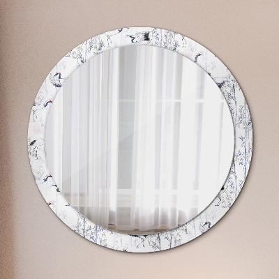 Round mirror decor Cranes birds