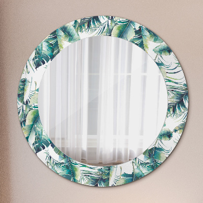 Round mirror printed frame Leaves