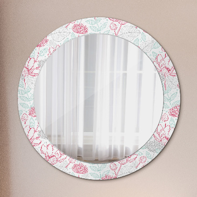 Round mirror printed frame Flowers
