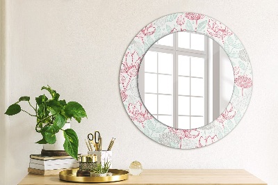 Round mirror printed frame Flowers
