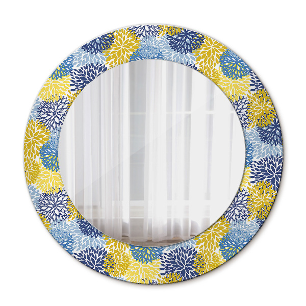 Round mirror printed frame Blue flowers