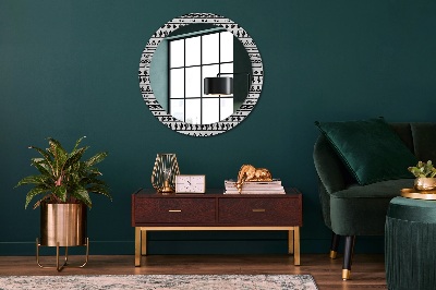 Round mirror printed frame Boho minimalistic