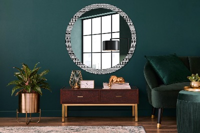 Round mirror printed frame Boho minimalistic