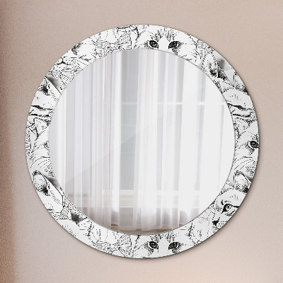 Round mirror printed frame Pets cats