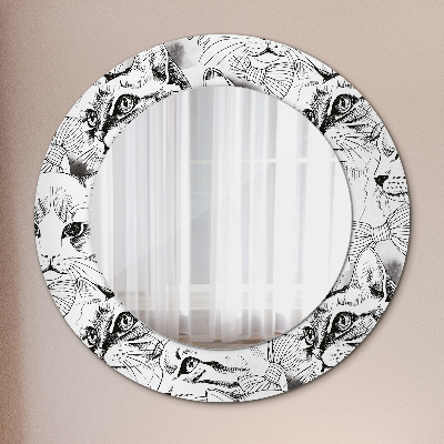 Round mirror printed frame Pets cats