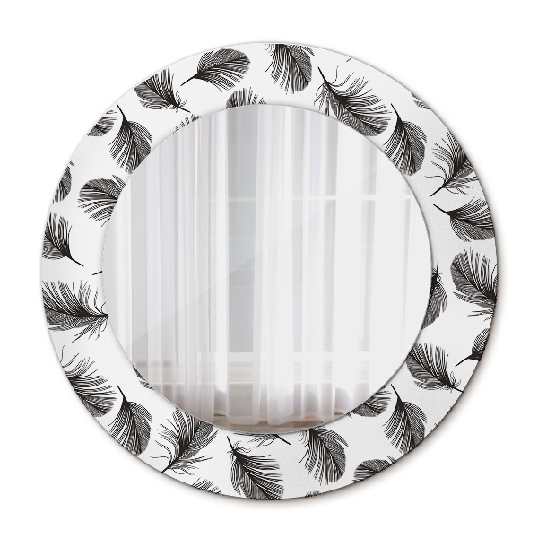 Round mirror printed frame Feathers