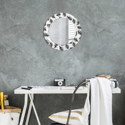 Round mirror printed frame Feathers