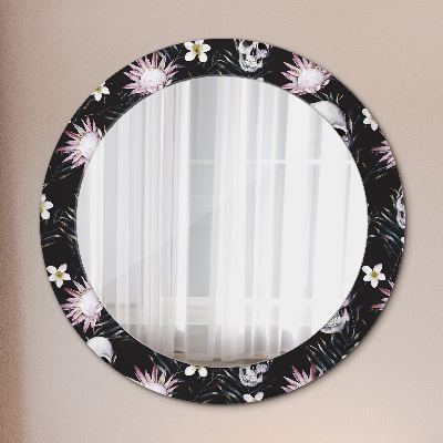 Round mirror printed frame Skulls flowers