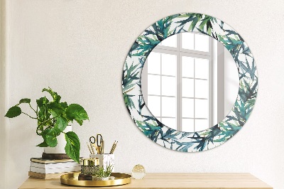 Round mirror printed frame Blue palms
