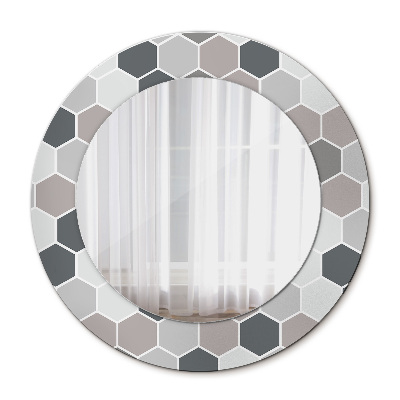 Round mirror printed frame Hexagon pattern