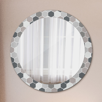 Round mirror printed frame Hexagon pattern
