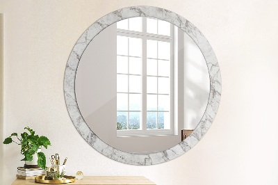 Round mirror printed frame White marble