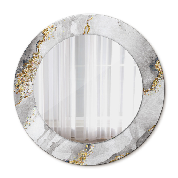 Round mirror printed frame White marble gold