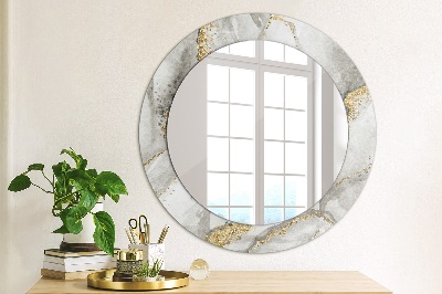 Round mirror printed frame White marble gold
