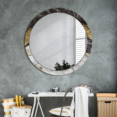 Round mirror printed frame Marble and gold