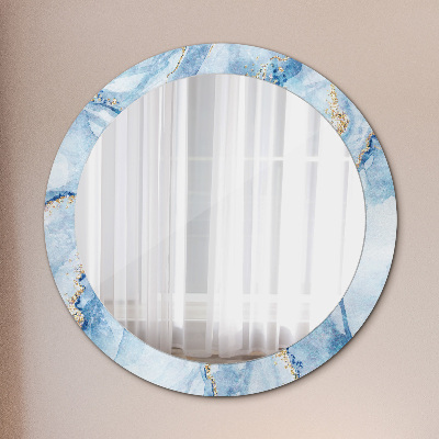 Round decorative wall mirror Blue marble with gold
