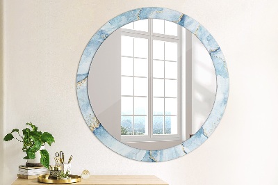Round decorative wall mirror Blue marble with gold