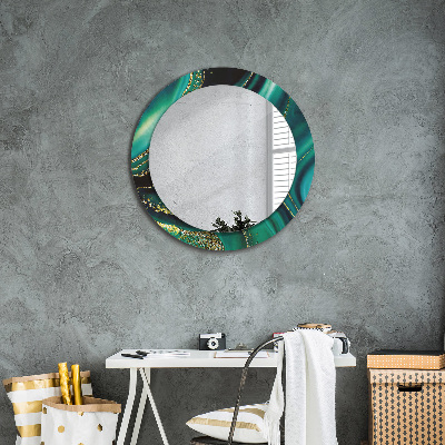 Round decorative wall mirror Emerald green marble