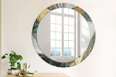 Round mirror printed frame Marble agate and gold