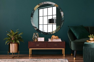 Round mirror printed frame Marble agate and gold