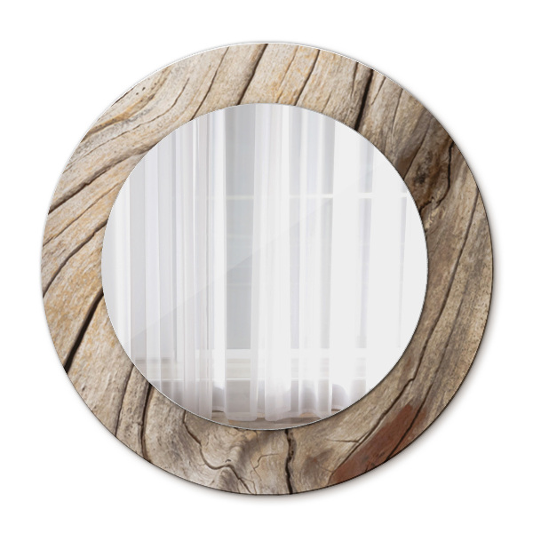 Round mirror printed frame Cracked wood