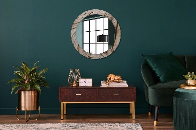 Round mirror printed frame Cracked wood