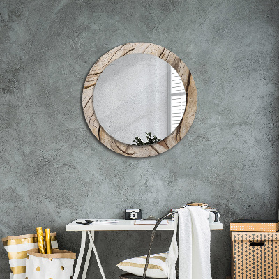 Round mirror printed frame Cracked wood