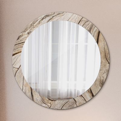 Round mirror printed frame Cracked wood