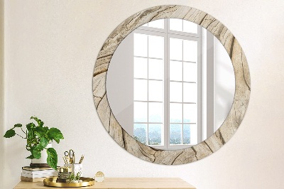 Round mirror printed frame Cracked wood