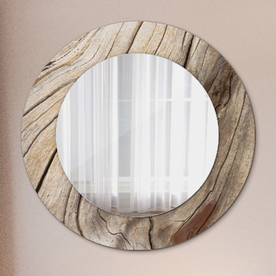 Round mirror printed frame Cracked wood