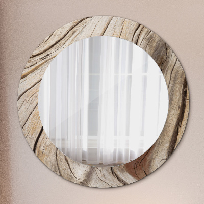 Round mirror printed frame Cracked wood