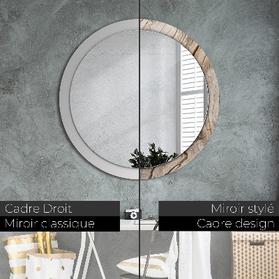 Round mirror printed frame Cracked wood