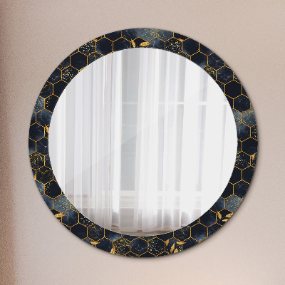 Round mirror decor Marble hexagon