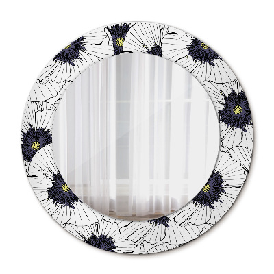 Round mirror printed frame Linear flowers composition