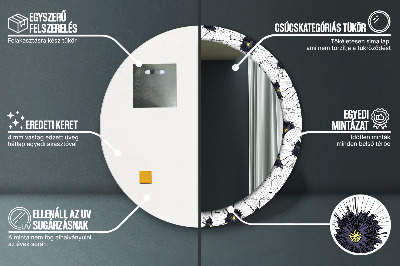 Round mirror printed frame Linear flowers composition