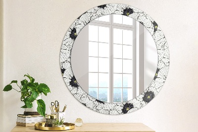 Round mirror printed frame Linear flowers composition