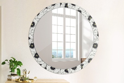 Round mirror printed frame Linear flowers composition