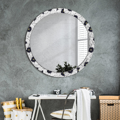 Round mirror printed frame Linear flowers composition